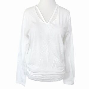 Reebok White Long Sleeve V Neck Tie Back Size Medium